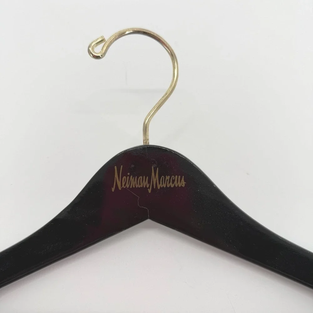 Neiman Marcus Suit Hanger Dark Wood Gold Tone Hardware Luxury Closet Accessory